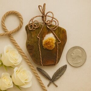 Unique Wire Wrapped Pendant‎ with Citrine Crystal #24